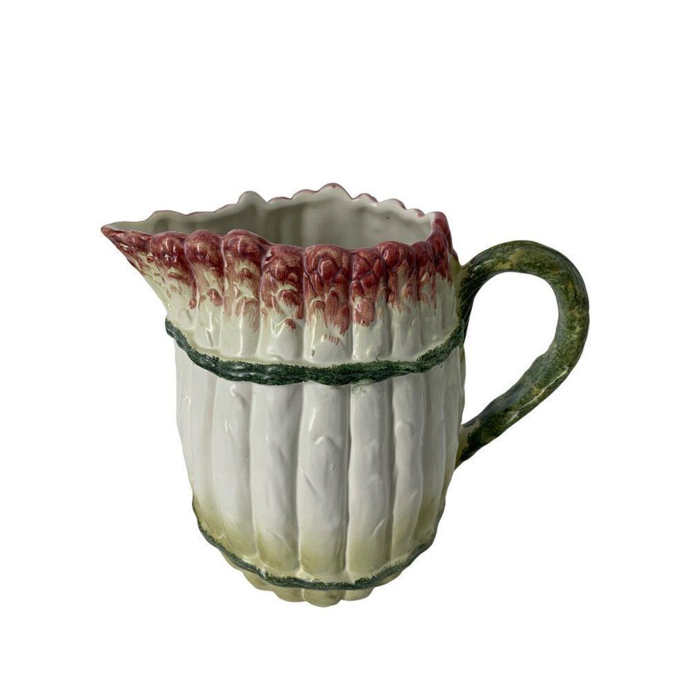 Ceramic Asparagus Pitcher in White, Green & Pink